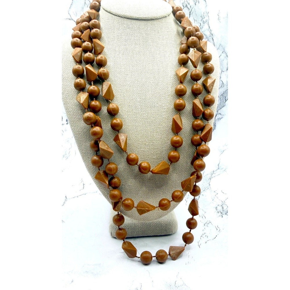 Long Rusty Brown Beaded Necklace 52" Continuous Strand Boho Style